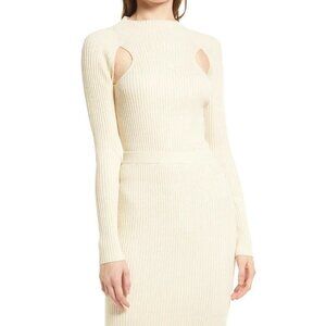 𝅺OPEN Edit BNWT Women Ribbed Mock Neck Sweater Sz Small Cut Out Sparkle